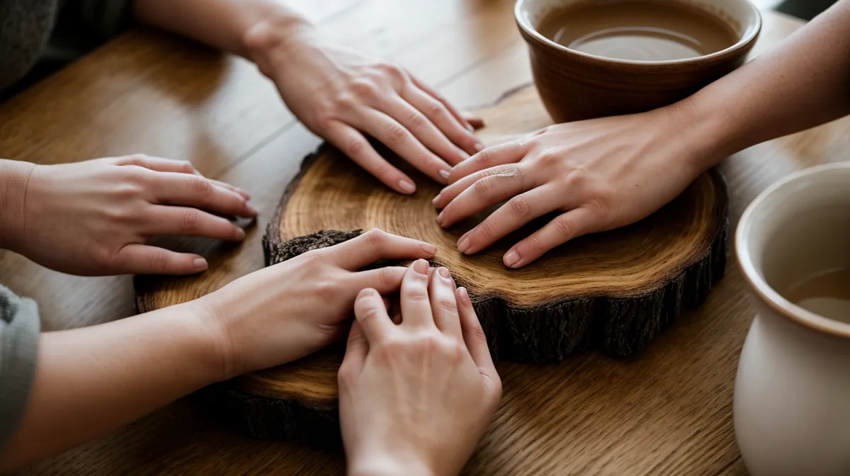 Couple assis en silence dans la cuisine, apprentissage de l'écoute active et du lien émotionnel