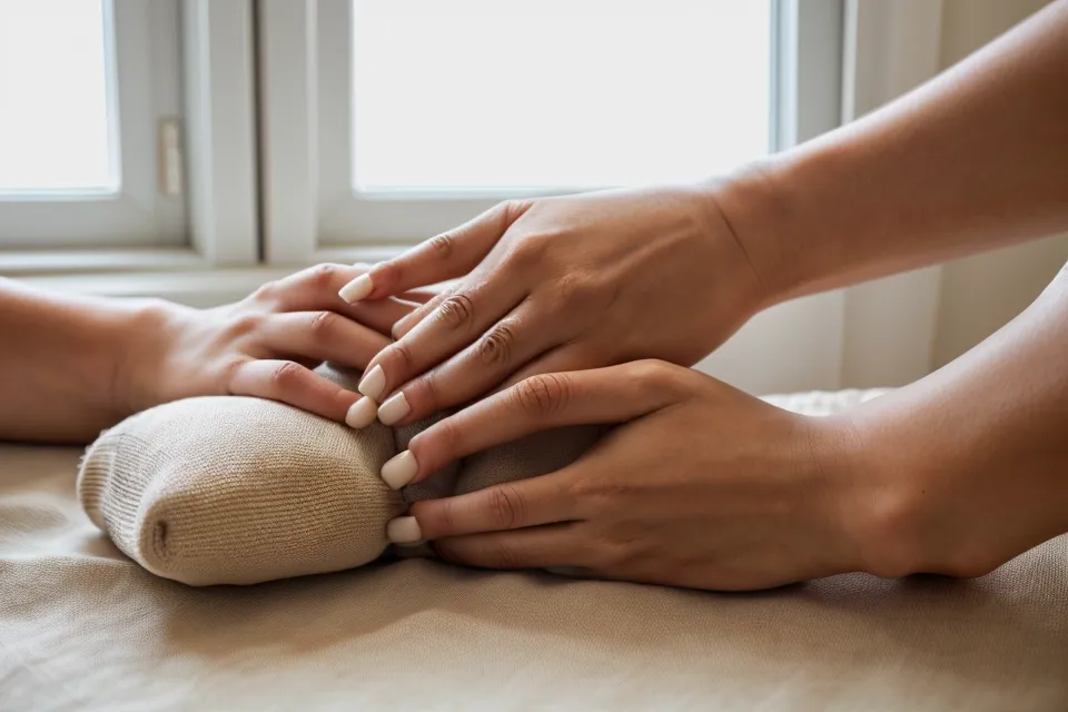 Geste de tendresse non sexuel entre partenaires, main posée avec douceur dans la vie de couple