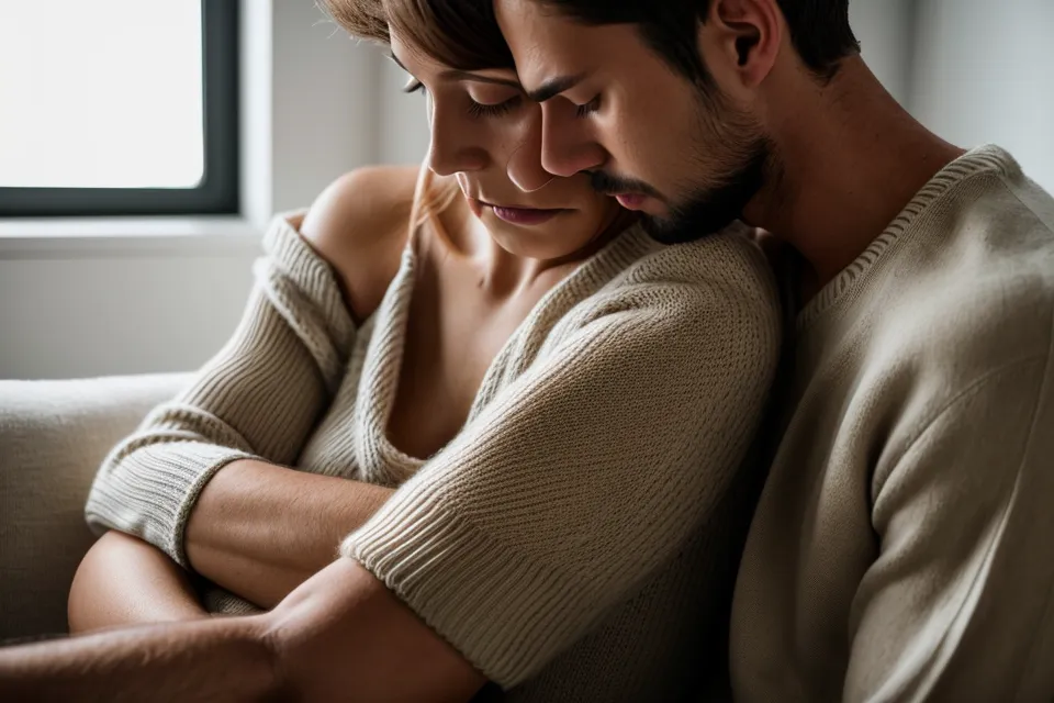 Bras posé avec tendresse sur une épaule, geste de reconnexion émotionnelle et de complicité amoureuse au quotidien
