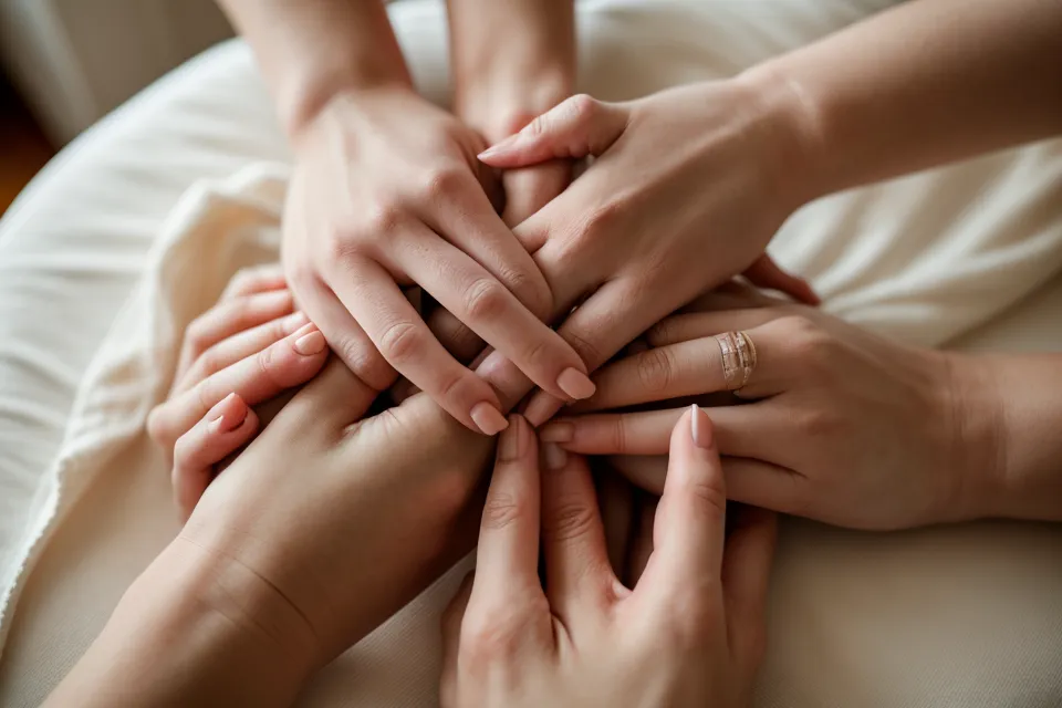 Main posée avec tendresse sur l'avant-bras du partenaire, geste de communication non verbale apaisant