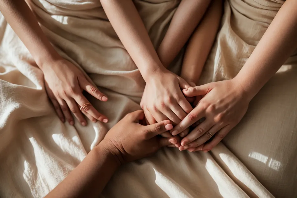 Main posée doucement sur la nuque du partenaire, geste de tendresse pour le bien-être relationnel du couple
