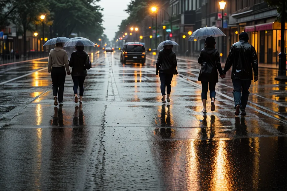 Deux personnes marchant côte à côte sous une pluie fine dans un parc - complicité retrouvée et intimité émotionnelle après une période de distance.