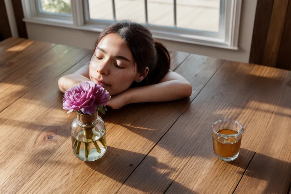 Smartphone posé face contre la table à côté d'un vase de fleurs des champs, symbole d'une communication amoureuse sans écran