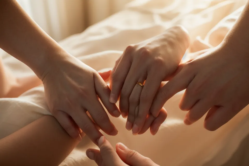 Une main qui effleure doucement les cheveux d'un partenaire, geste simple pour retrouver l'intimité retrouvée au quotidien